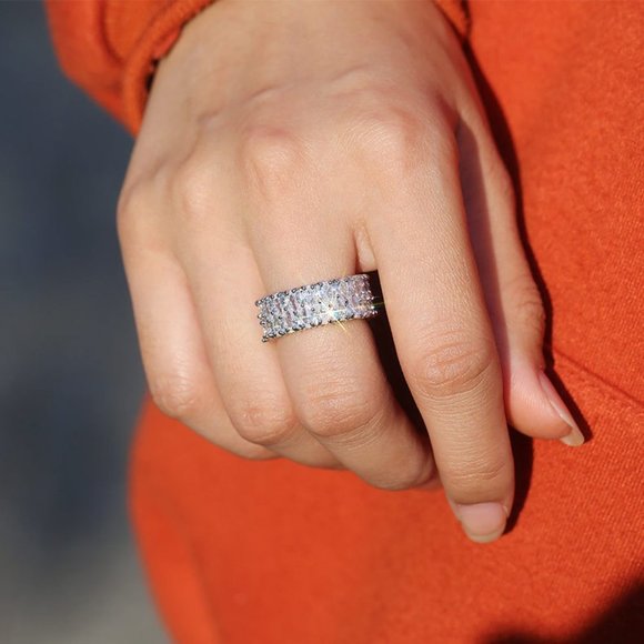 💎 Round Full Zircon Stone Dazzling Luxury Finger Rings for Women, PD121 - Picture 12 of 13